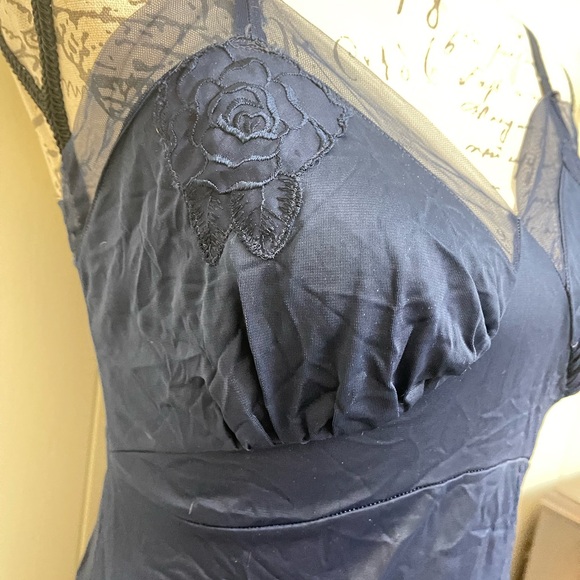 VTG romantic  Navy blue slip dress chemise neglige lingerie cottagecore - Picture 5 of 8